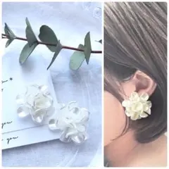 ハンドメイド＊ふんわりリボン風フラワーのピアスorイヤリング