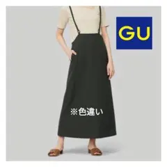 GU サスペンダー付きAラインスカート くすみグリーン L