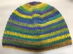 ウール100%グラデーション毛糸カラフルストライプ、ニット帽、スプリングビオラ