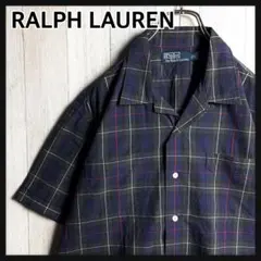 2863【希少・美品】ラルフローレン タータンチェック オープンカラーシャツ