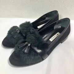 美品◎DIANA ダイアナ ファー タッセル スリッポン 22.5 ブラック