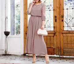 レース切替 ワイド パンツドレス　パーティードレス　オールインワン　M