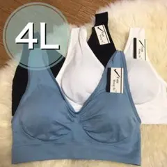 ノンワイヤー ブラジャー 3枚セット　4Ｌ ブラック ブルー ホワイト