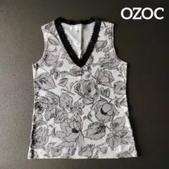 OZOC 花柄 Vネック タンクトップ レース装飾 ブラック グレーのサムネイル