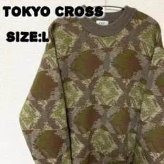 TOKYO CROSS L ヴィンテージ 90s 毛編み 総柄 ニット レトロ