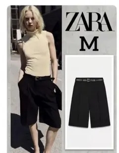 ZARA ロングバミューダパンツ ベルト付きM