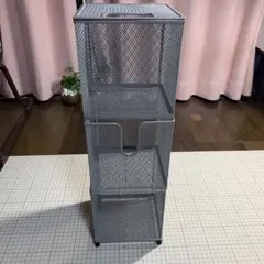 CDラック　メタルメッシュ 3段　グレー