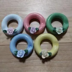 陶器製花装飾箸置き5個セット