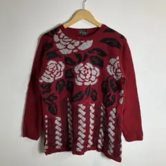 C&D フランス製 花柄ニット 赤 セーター ヨーロッパ古着 ヴィンテージ