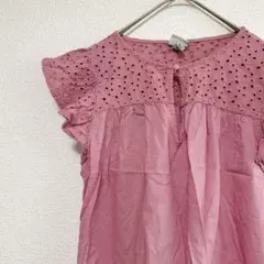 a.newday ノースリーブ シャツ【Ｍ】くすみピンク フリル袖 刺繍