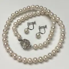 【テリ強】アコヤ真珠 パール ネックレス イヤリング 7.0mm 31.7g