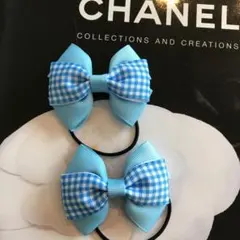 No.158  ヘアゴム　ブルー　チェック