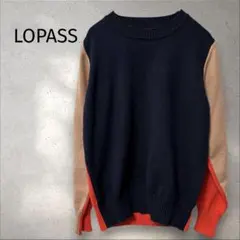LOPASS＊配色ニット セーター 長袖 ネイビー オレンジ ベージュのサムネイル