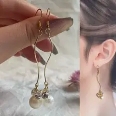 パール ゴールド ウェーブ 華奢 ピアス　サージカル