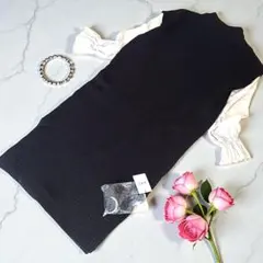 新品未使用 グレイル 袖ブラウスドッキングニットワンピース M フリル ブラック