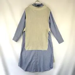 BEAMS HEART シャツワンピース ニットベスト ストライプ ロング