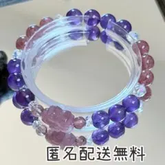 ストロベリークォーツの桜&アメシスト　ブレスレット　内径約16cm