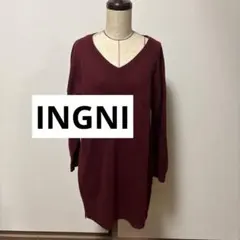 INGNI バーガンディ Vネック長袖ワンピース