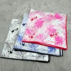 Christian Dior 花柄ハンカチ 3点セット 44×44