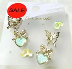 蝶とハートのピアス 6個セット