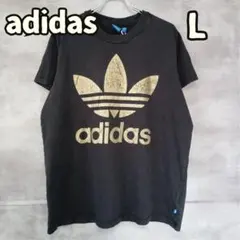 adidas アディダス メンズ ゴールド 黒 ロゴ Tシャツ L【オ619】のサムネイル