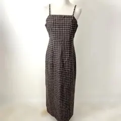 【JUNOAH】チェックタイトキャミワンピース ブラウン Lサイズ