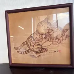 美品 藤田嗣治「猫と自画像」 カルコグラフィー 銅版画 お洒落な額装