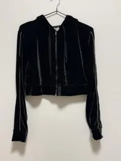 Forever21 ショート丈　ベロア　ジップアップパーカー　Mのサムネイル