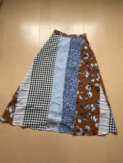 美品 ガリャルダガランテ 総柄 チェック フラワー ペイズリー ロングスカート
