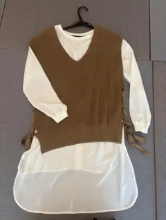 ブラウン コットン100% レイヤードトップス M