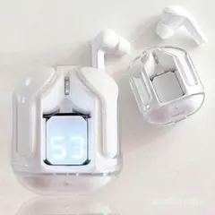 【新品未使用】ワイヤレスイヤホン 透明 クリアケース 高音質 ホワイトのサムネイル