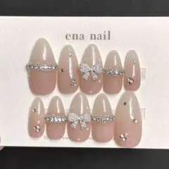 ベイビーブーマー　パールリボン　ドットネイルチップ【NO.14】