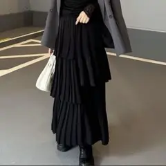 【archives】 プリーツティアードスカート ブラック