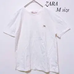 ZARA ロゴ入り ホワイト 白Tシャツ シンプル M a0372
