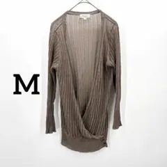 【マリクレール】ニット カーディガン M 茶 薄手 オフィス 綺麗め 麻混 春夏のサムネイル
