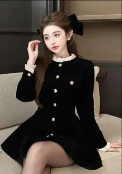 GRLフリルカラーゴールドボタンコート[ks177]