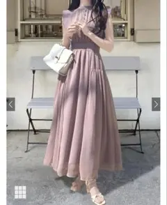 k9123c 楊柳シフォンフリルフレアワンピース M