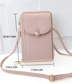 新品未使用　多収納ピンク 合成皮革 スマホショルダーバッグ財布iPhoneケース