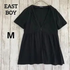 【美品】イーストボーイ　Vネック前開き半袖トップスTシャツ　カーディガン黒M