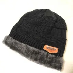 裏ボアニットキャップ ブラック