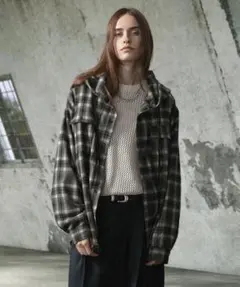 EMMA CLOTHES　ダメージビエラオンブレチェックワイドフードシャツ