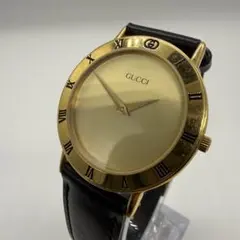 ☆グッチ GUCCI☆3000.2.M ゴールド文字盤 革ベルト メンズ 腕時計のサムネイル