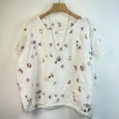 ブラウス レディース 刺繍 着心地いい 大きいサイズ 着痩せ ラウンドネック