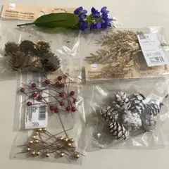 【セット】リース　材料　松ぼっくり　ピック　素材　まとめ　クリスマス