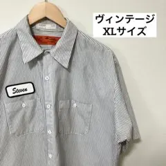 【ヴィンテージ】USAワークシャツ　白ストライプ　 XLサイズ　ワッペンありのサムネイル