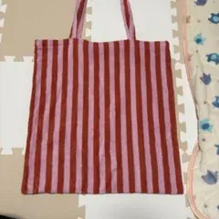 スリーコインズ⭐︎シマシマシリーズ⭐︎赤とピンクのストライプ トートバッグ⭐︎Mサイズ