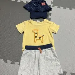 キリン刺繍Tシャツセット 80cm コーデ売り ショートパンツ ぼうし