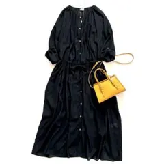 美品♪ウィムガゼット コットン100 ロングシャツワンピース 黒 - メルカリ