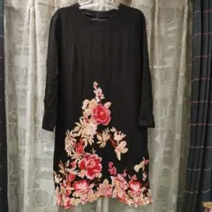 ♥️花柄刺繍長袖ワンピース♥️黒♥️3XL♥️4L♥️大きいサイズ♥️
