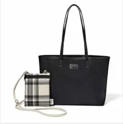 ハリス　ブラックトートバッグ チェックポーチ付き